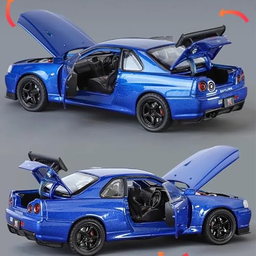 1:24 Nissan GTR R34 Die-Cast Alloy Car Model – Blue | Pullback
